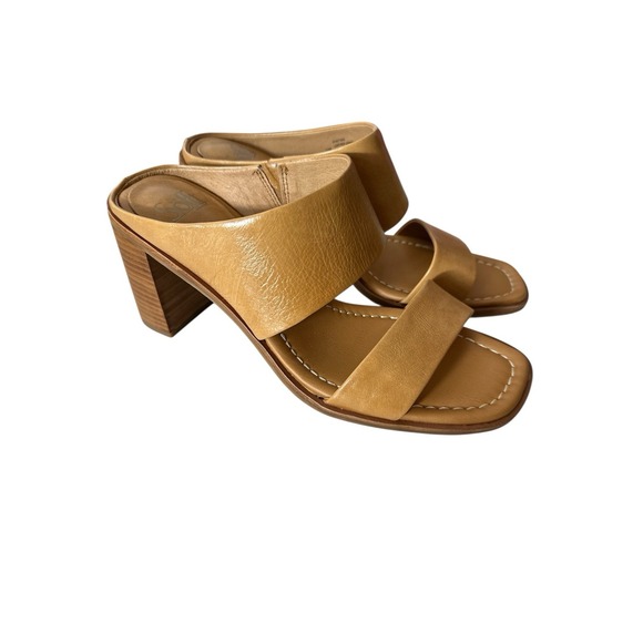 New Sofft Womens Size 11 Sheila Natural Leather Heeled Slip On Open Toe Sandals - Picture 1 of 10